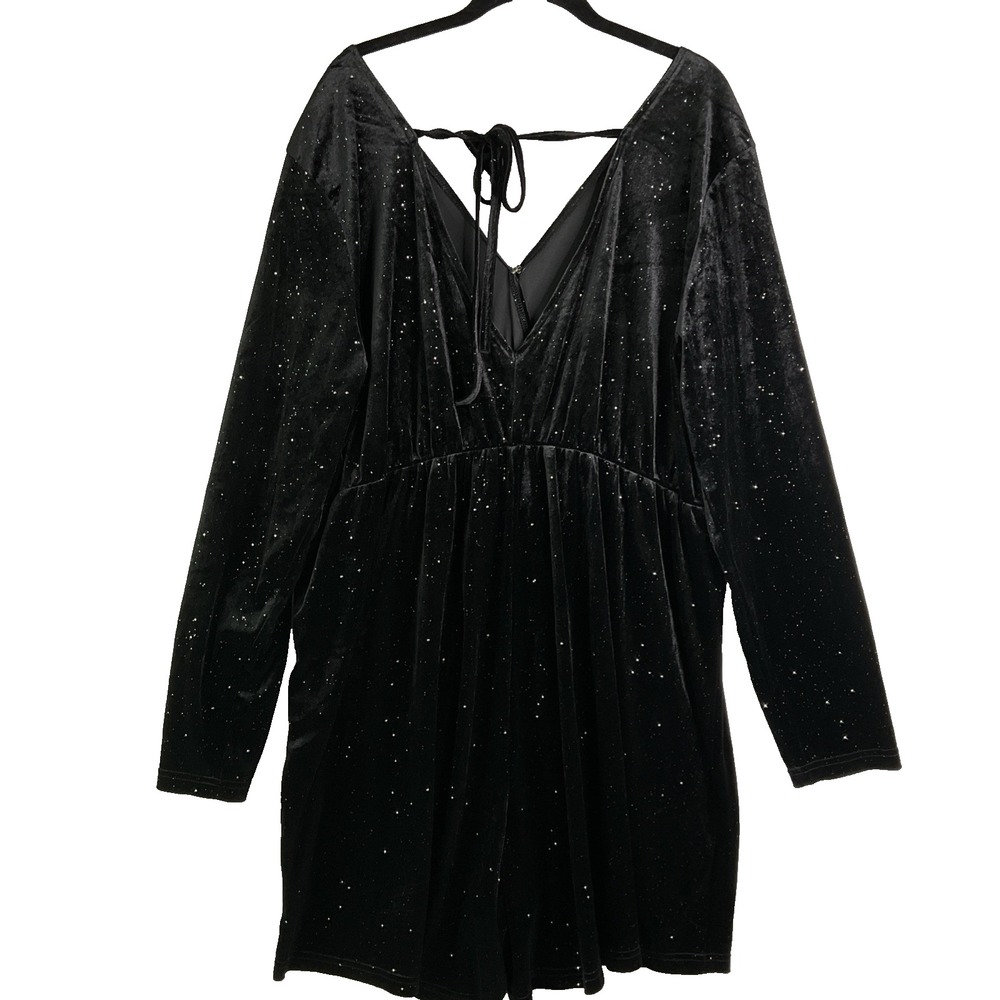 Black Velvet Sparkle Glitter Long Sleeve Romper 6" Shorts Witchy Celestial 3XL